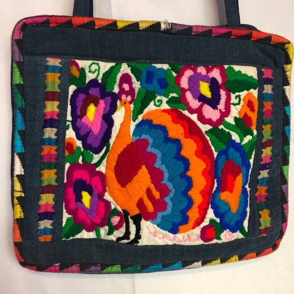 Boho vibrant quilted peacock square bag Floral - Picture 2 of 8